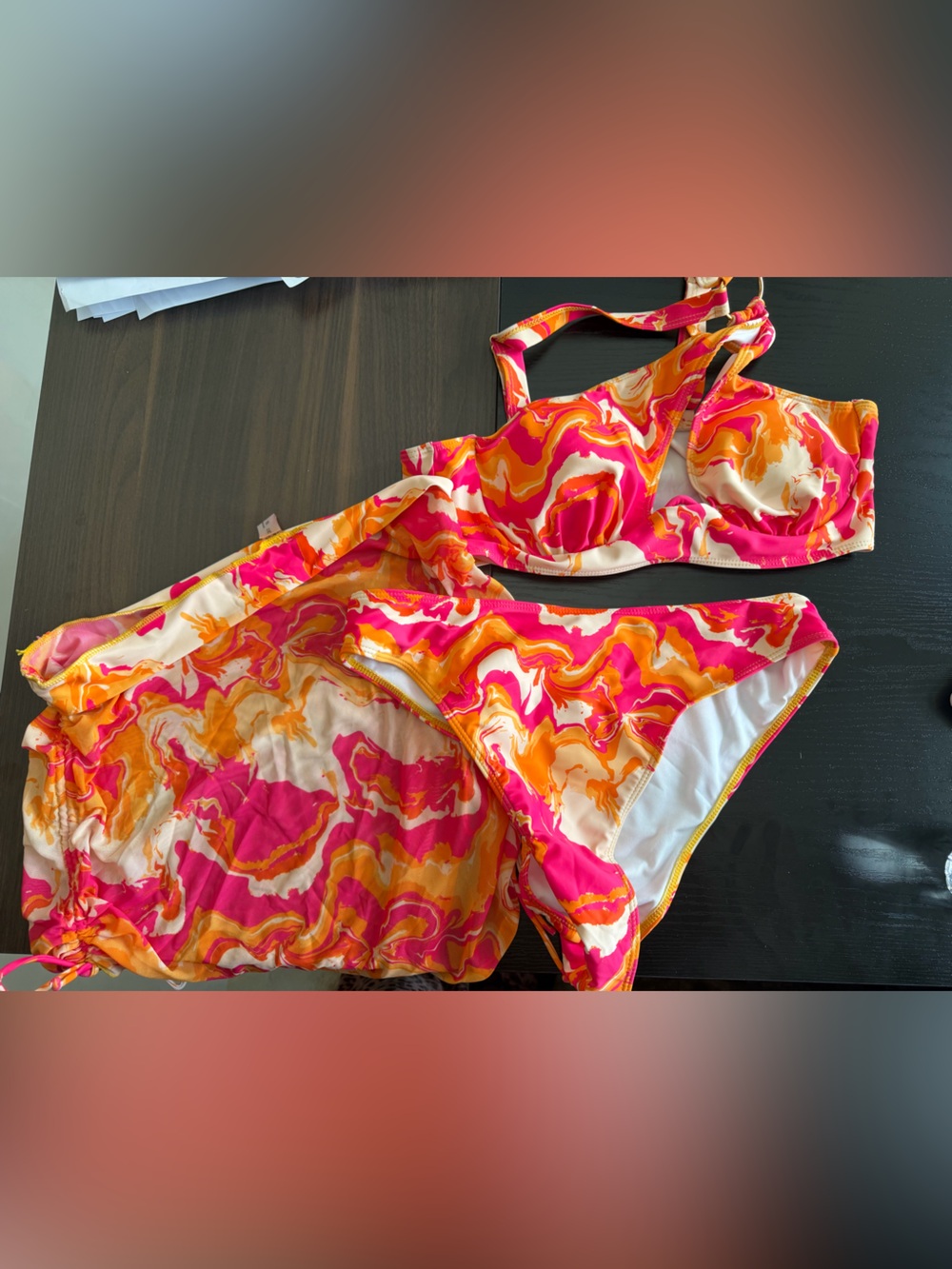 TODAY ONLY $10!!Vibrant Pink & Orange Marble Print Bikini Set